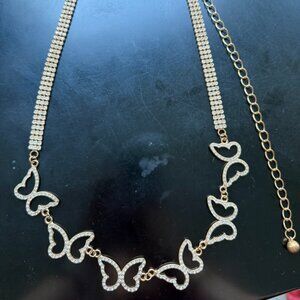 Antthony Pavé Gold and Rhinestone Butterfly Chain-Link Party EDM Belt